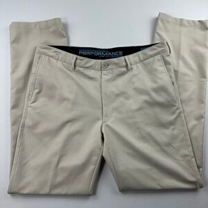 Roundtree & Yorke Performance Pants Mens Size 38x34 Comfort Waistband Khaki Golf